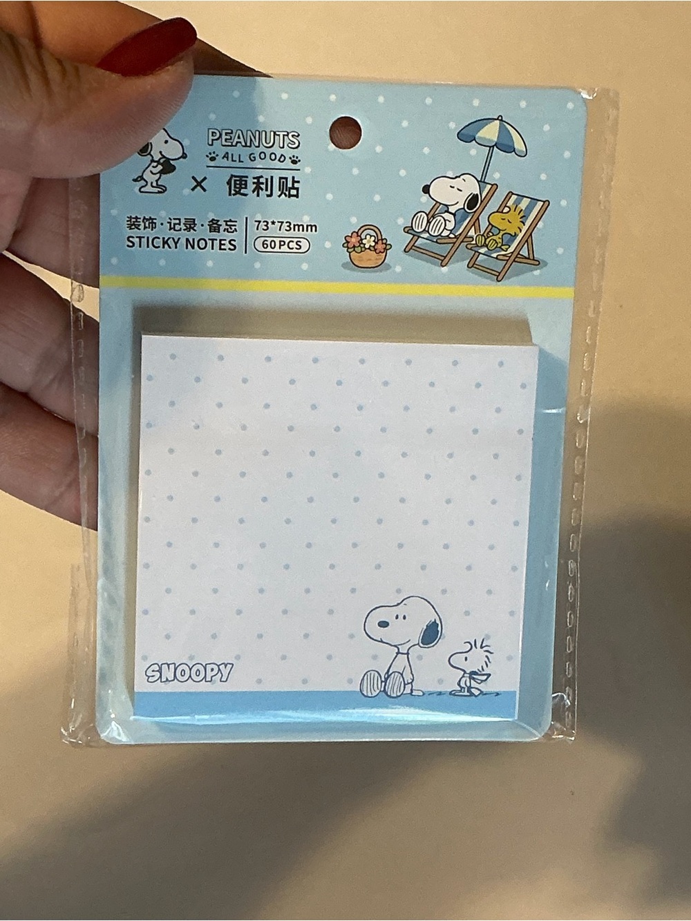 Peanuts Blue Polka Dot Sticky Notes - 60 PCS